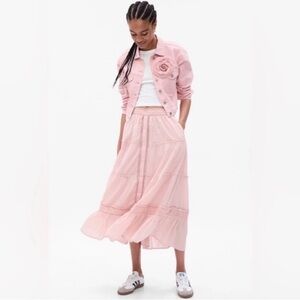 New Gap by LoveShackFancy Pink Cotton Maxi Skirt Size Large